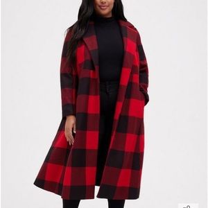 Torrid 2X Buffalo Plaid Vegan Wool Blend Wrap Coat NWT